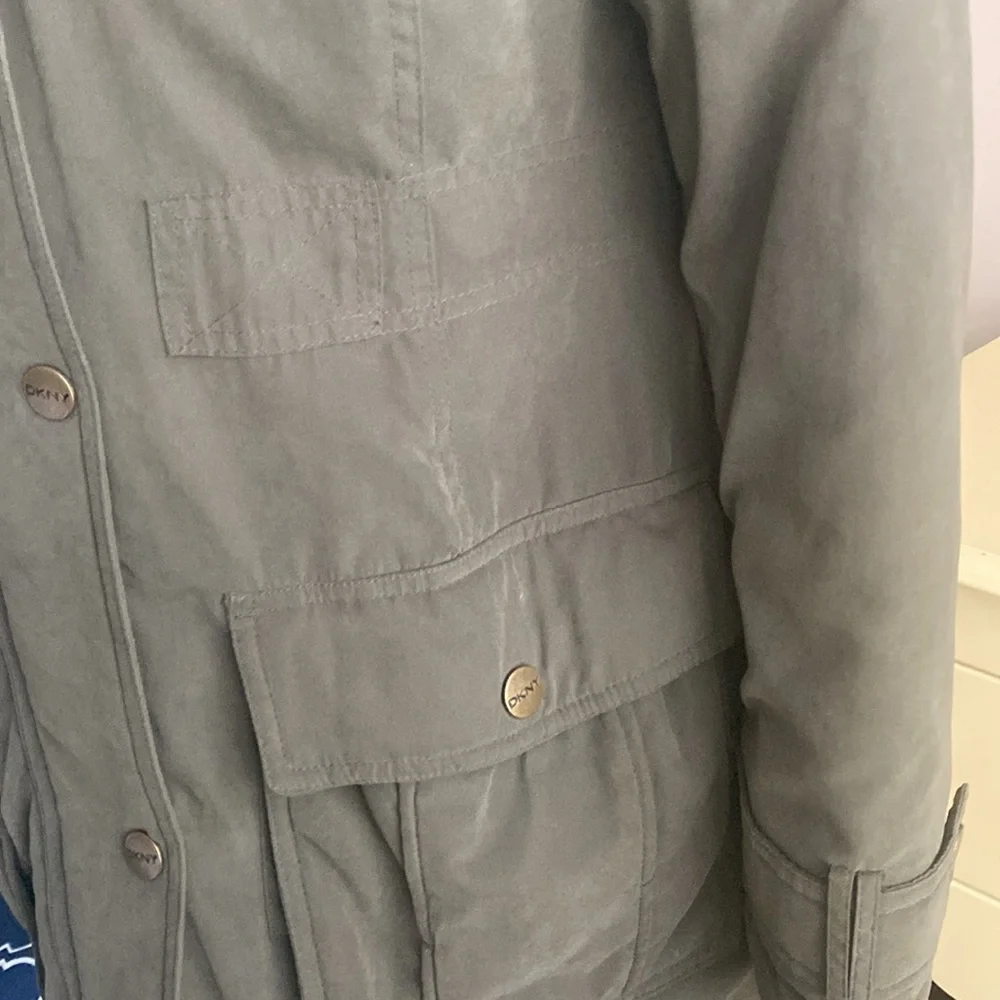 DKNY Anorak Coat Faux Fur Hooded Olive Green, XS - Picture 4 of 8